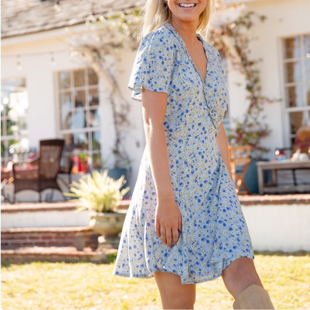 Natural Life Blue & Yellow Floral 'Emma' Wrap Dress-NWT